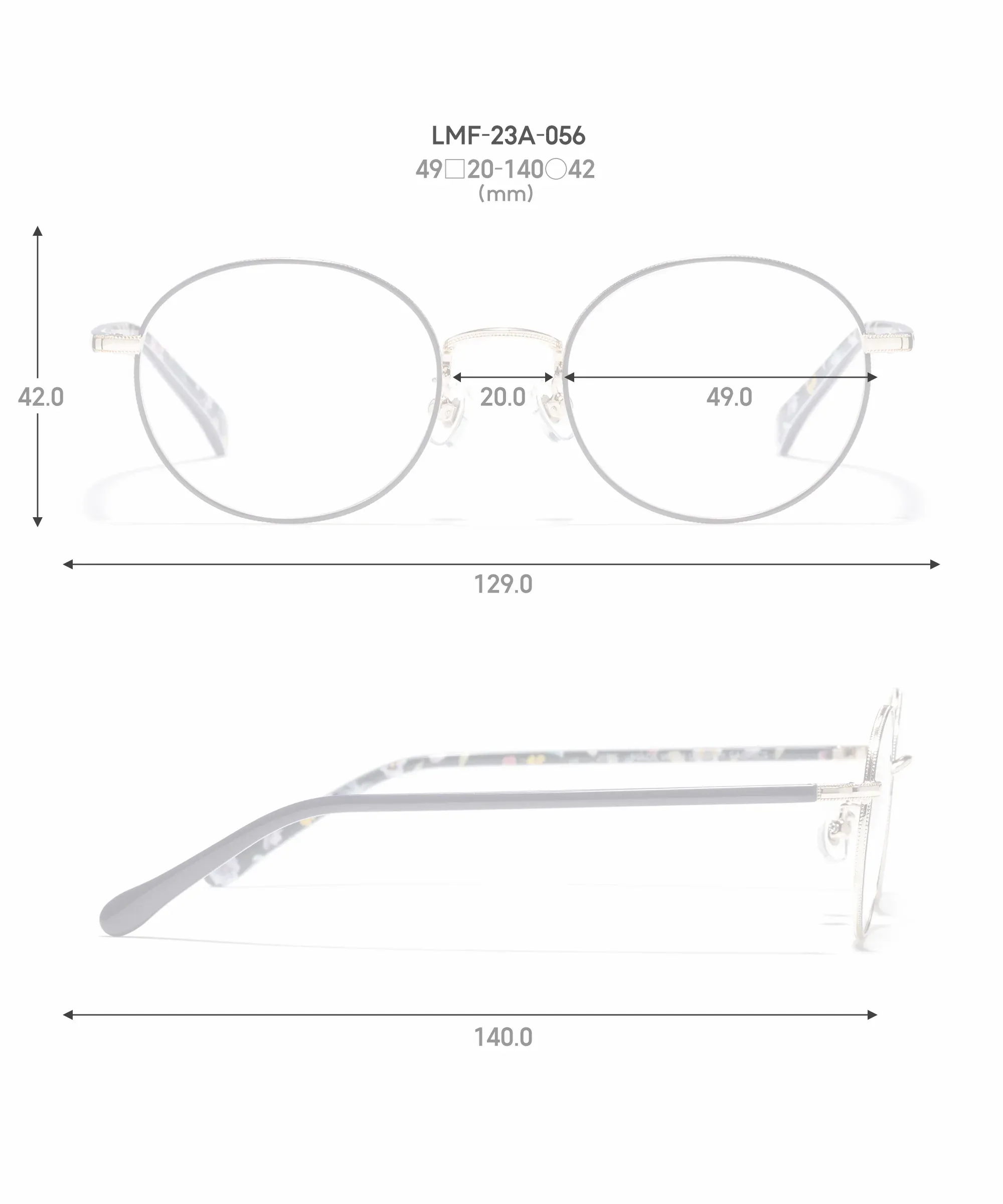 JINS Liberty联名款圆形风格LMF-23A-056尺寸图