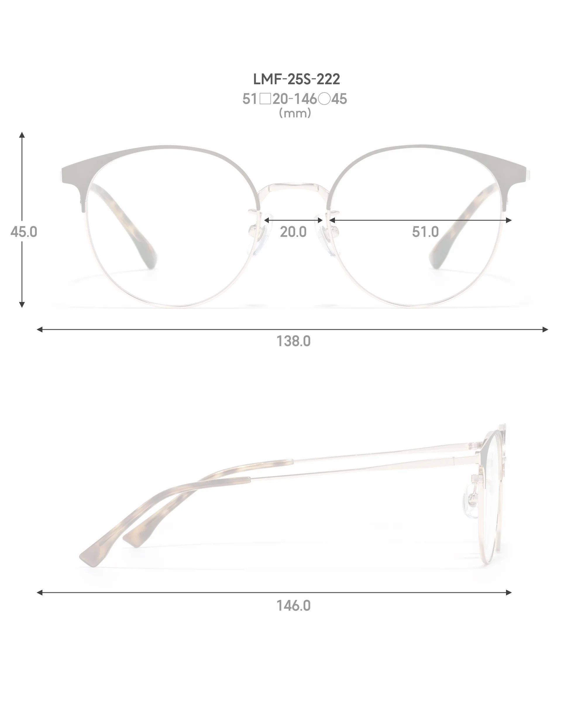 JINS Switch系列靓妹款LMF-25S-222尺寸图