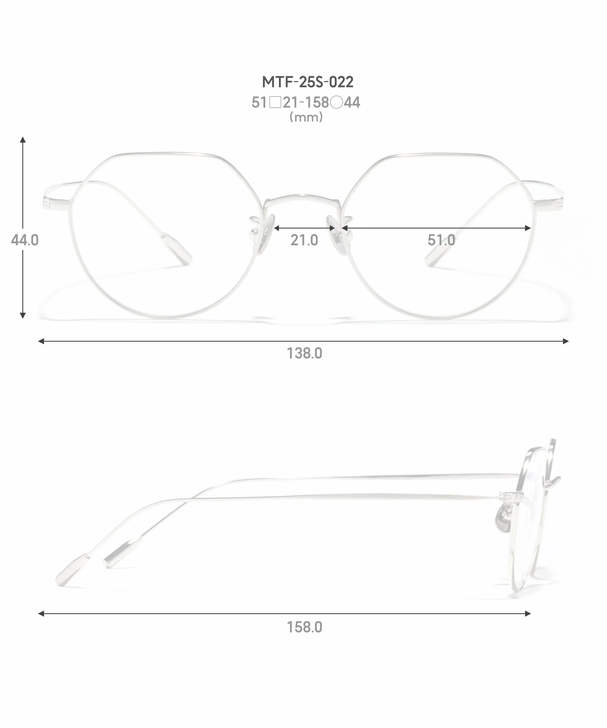 JINS高木琢也联名款MTF-25S-022尺寸图