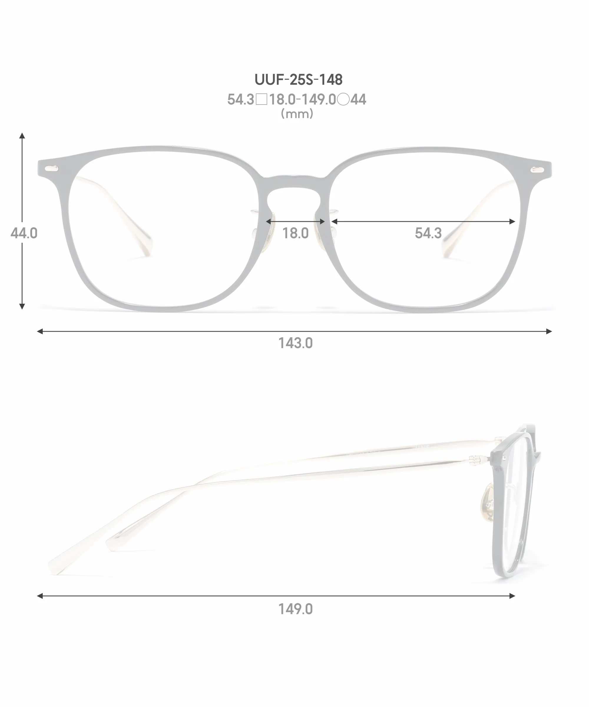 JINS 黄金比例 UUF-25S-148 尺寸