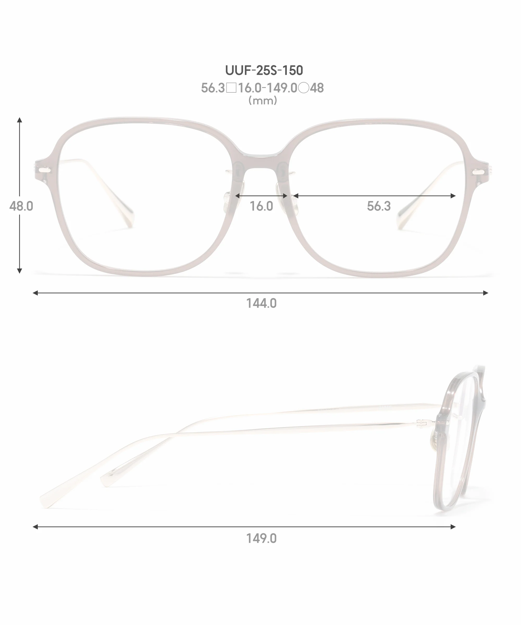 JINS 黄金比例 UUF-25S-150 尺寸