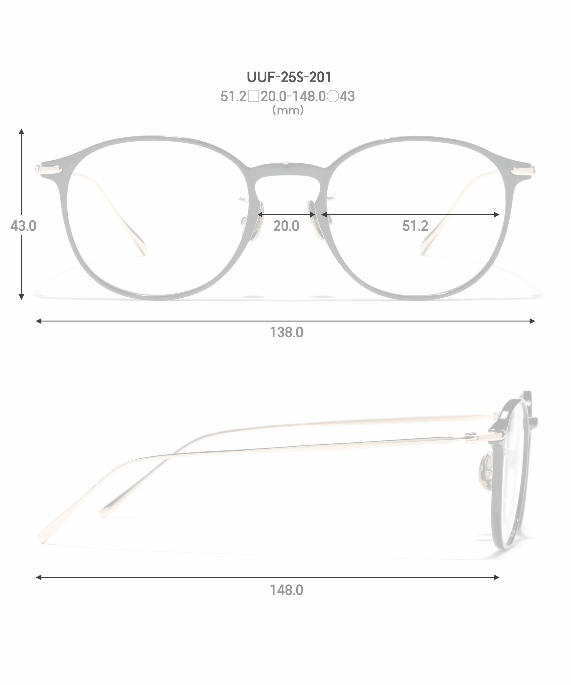 JINS 黄金比例 UUF-25S-201 尺寸