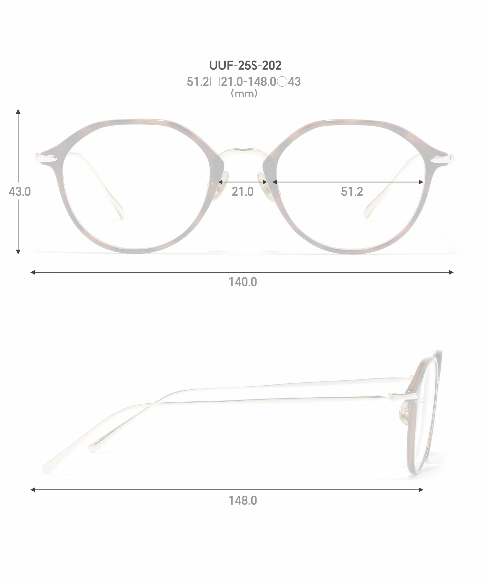 JINS 黄金比例 UUF-25S-202 尺寸