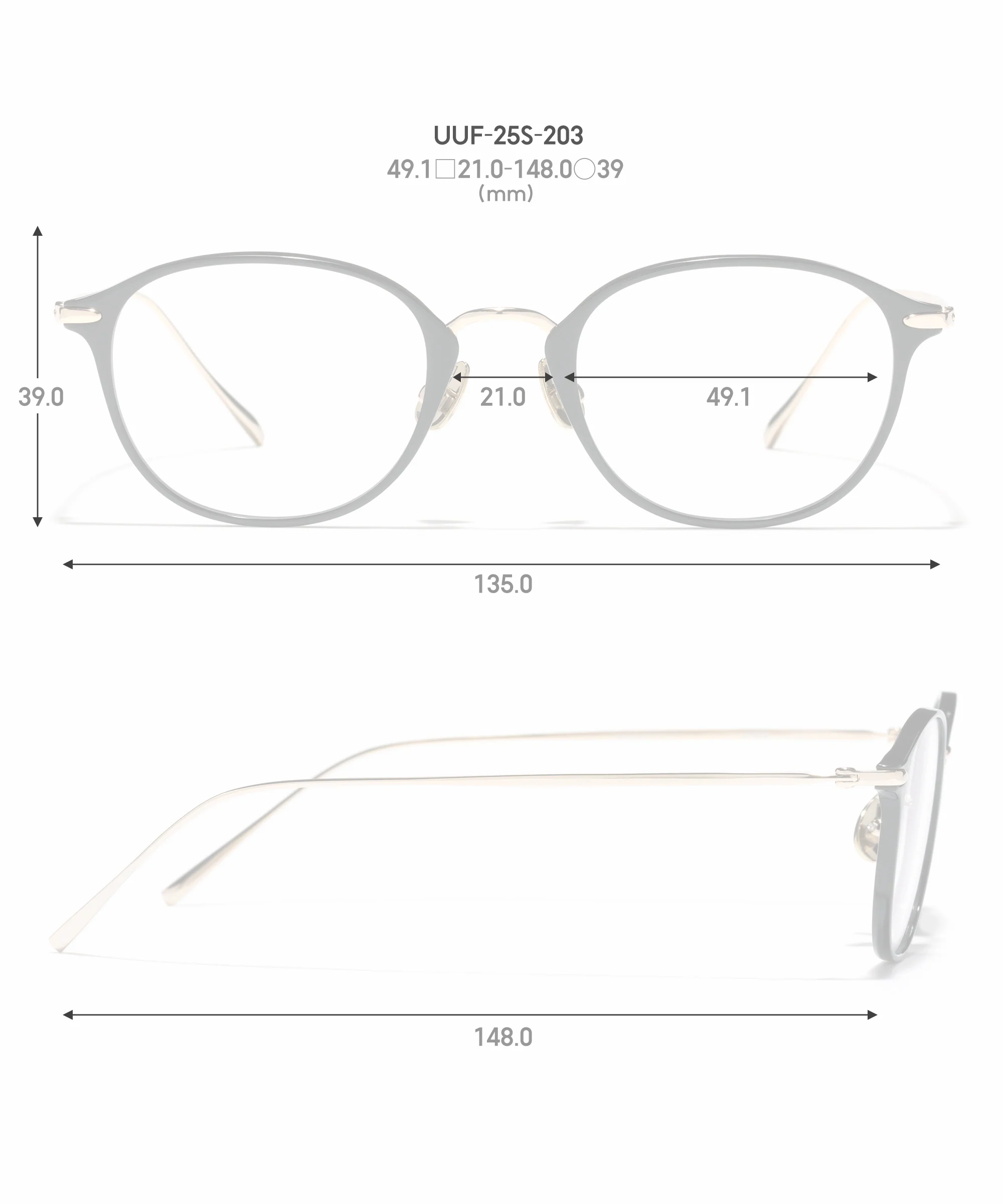 JINS 黄金比例 UUF-25S-203 尺寸