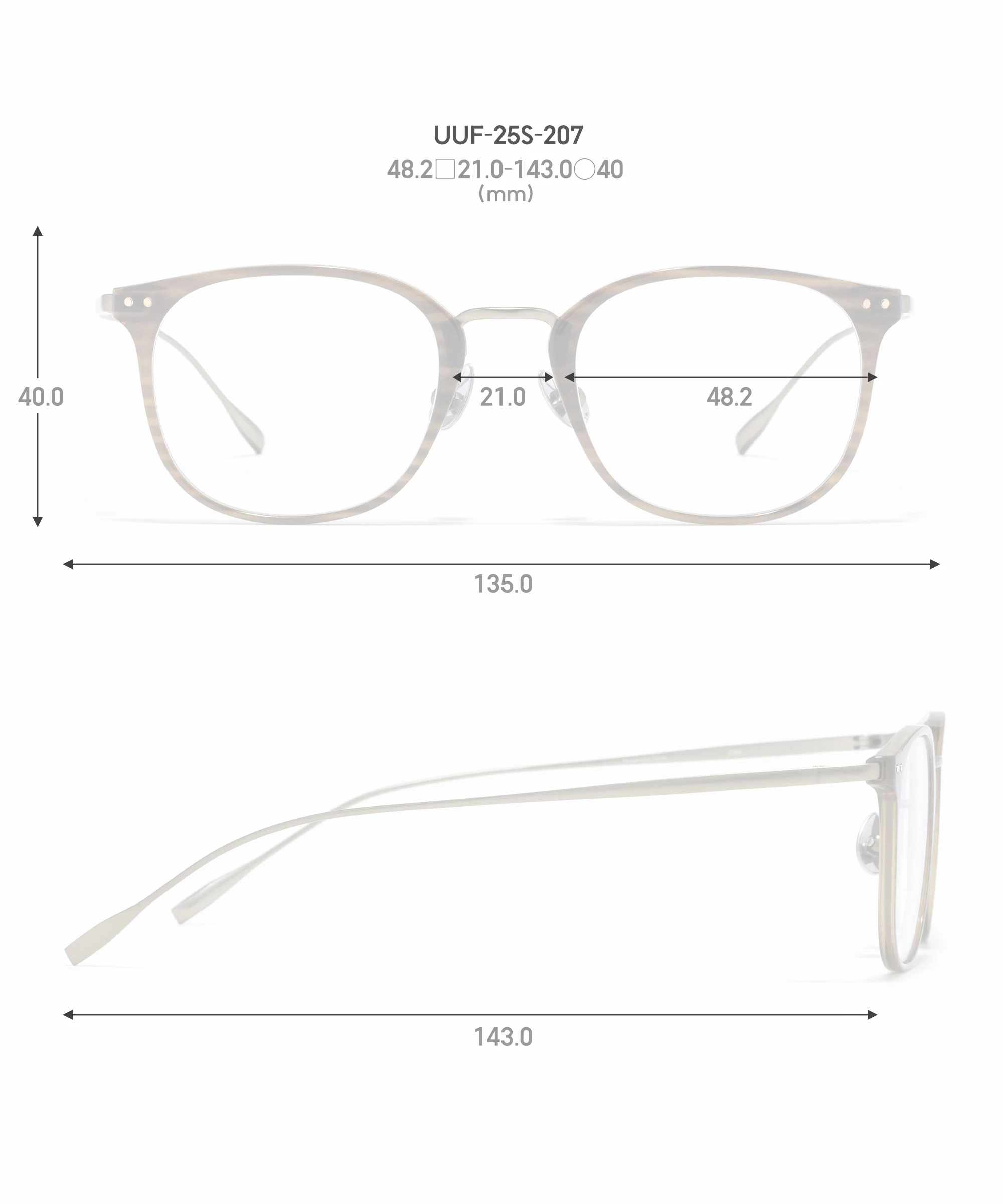 JINS 黄金比例 UUF-25S-207 尺寸