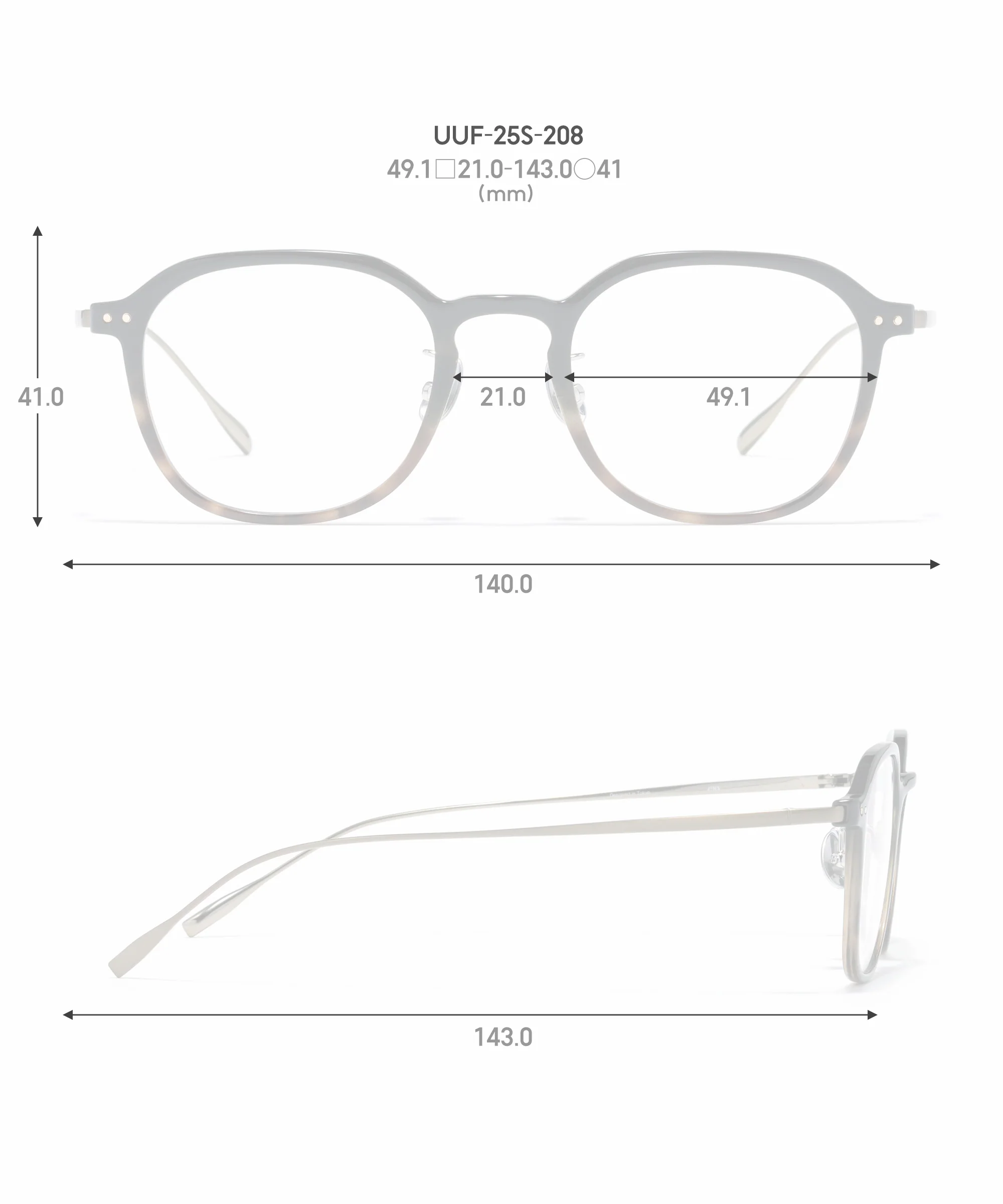JINS 黄金比例 UUF-25S-208 尺寸